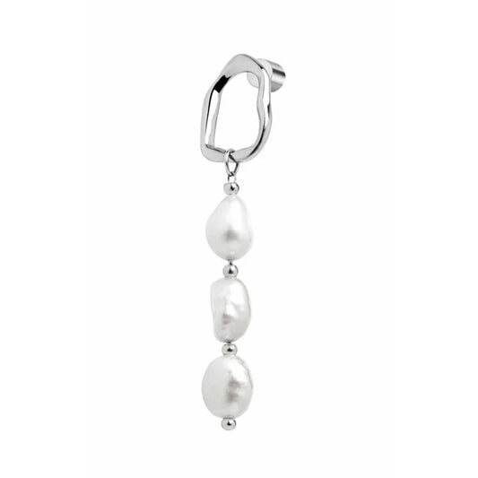 Orecchino mono Marlù a lobo a forma organica con pendente con 3 perle acciaio