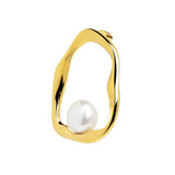 Orecchino mono Marlù a lobo a forma organica con perla oro - 1