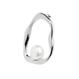 Orecchino mono Marlù a lobo a forma organica con perla acciaio - 1