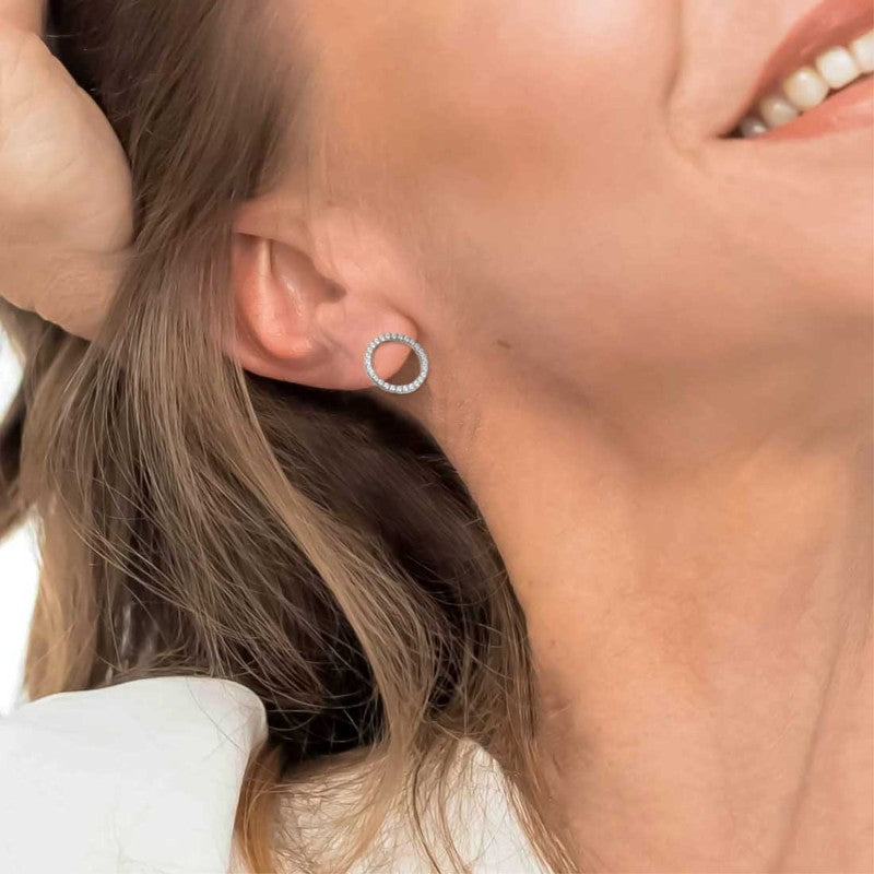 Orecchino Marlù a lobo cerchio 1,4cm con zirconi bianchi