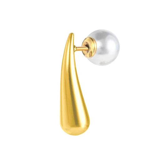 Orecchino mono Marlù a lobo goccia 2,2 cm con chiusura perla oro