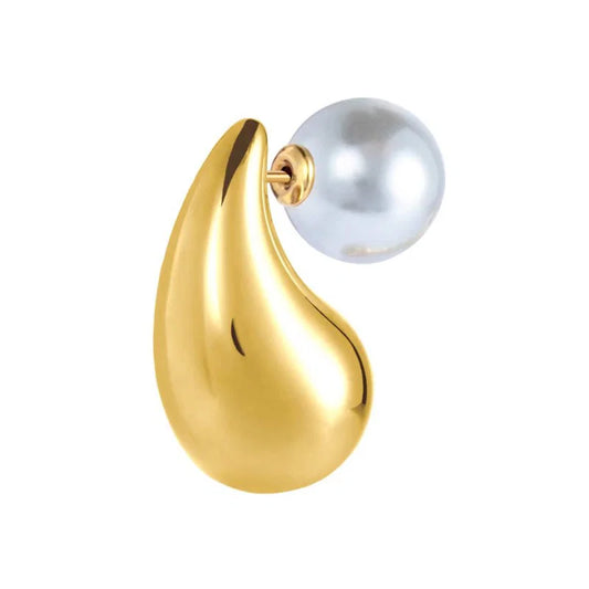 Orecchino mono Marlù a lobo goccia 2,6 cm con chiusura perla oro